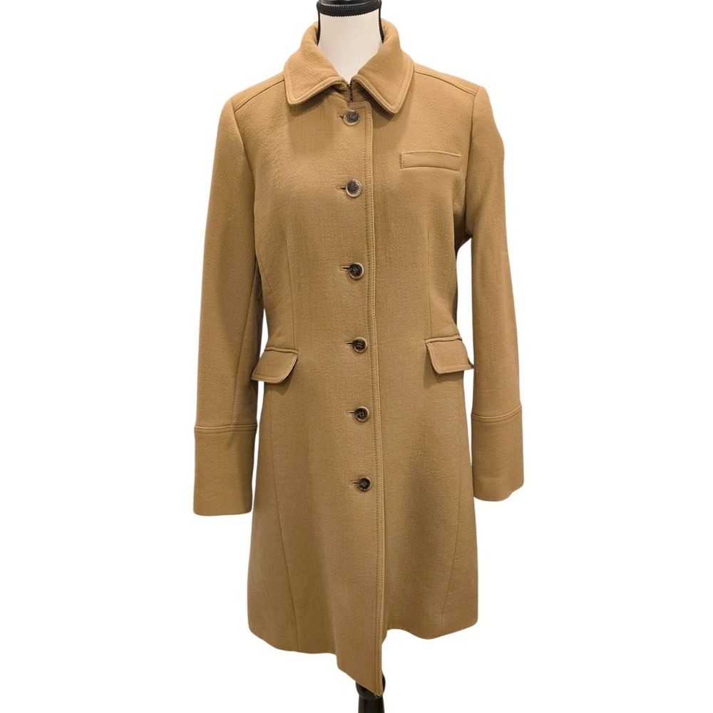 J Crew Italian Doublecloth Wool Coat Womens 14 Camel Thinsulate Long Tailored